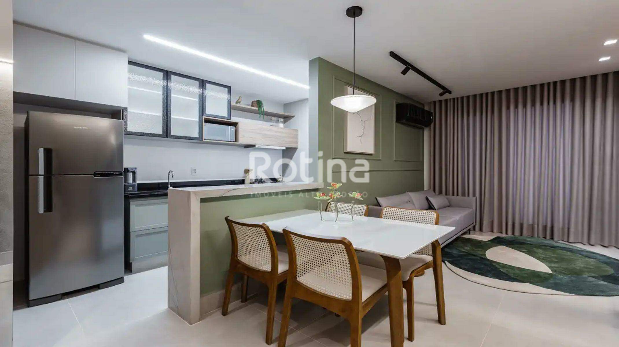 Apartamento à venda, 2 até 4 quartos em Uberlândia no bairro Jardim Sul no valor de R$ R$ 726.910,00 até R$ 1.615.365,00 - Rotina Imobiliária: Sala de estar e cozinha