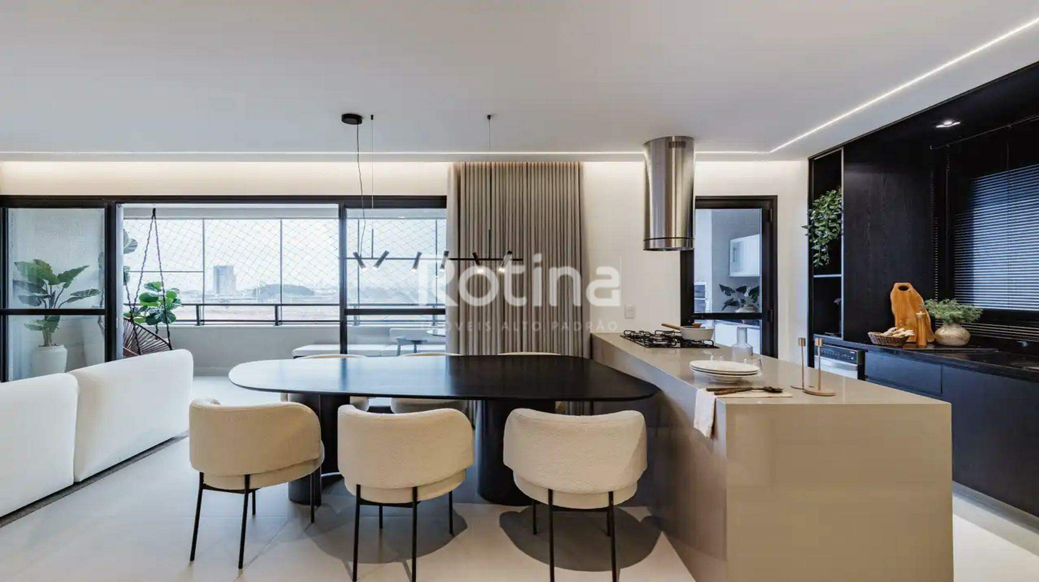 Apartamento à venda, 3 até 3 quartos em Uberlândia no bairro Jardim Sul no valor de R$ R$ 1.681.575,00 até R$ 2.246.705,00 - Rotina Imobiliária: Sala de estar e cozinha