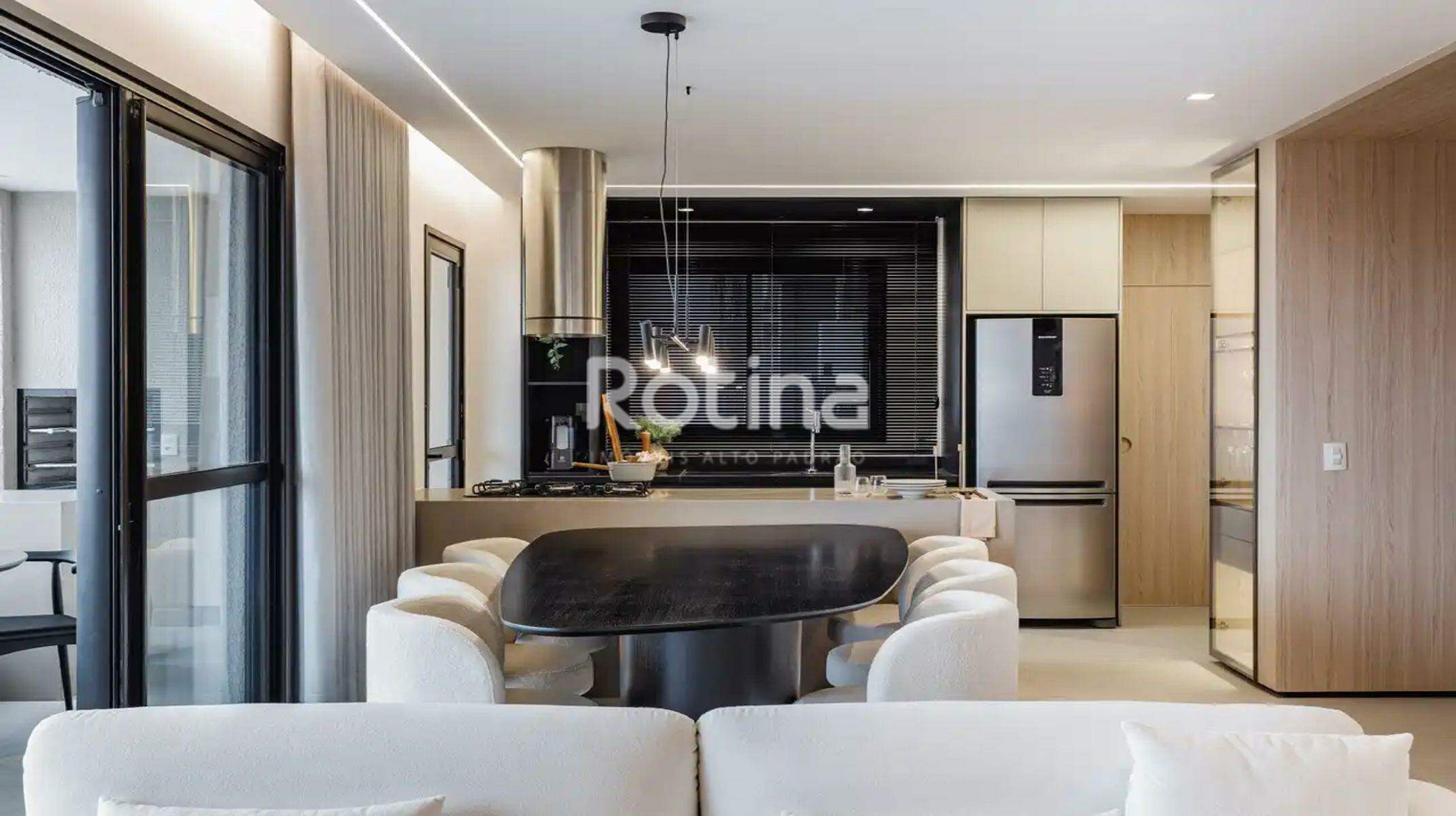 Apartamento à venda, 3 até 3 quartos em Uberlândia no bairro Jardim Sul no valor de R$ R$ 1.681.575,00 até R$ 2.246.705,00 - Rotina Imobiliária: Sala de estar e cozinha