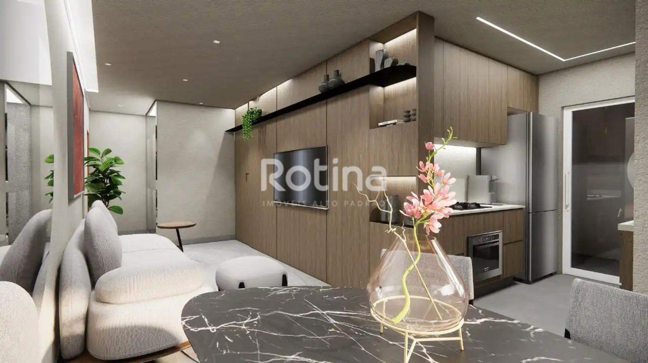 Apartamento à venda, 1 até 3 quartos em Uberlândia no bairro Santa Mônica no valor de R$ R$ 318.000,00 até R$ 849.900,00 - Rotina Imobiliária: Sala de estar e cozinha - tipo