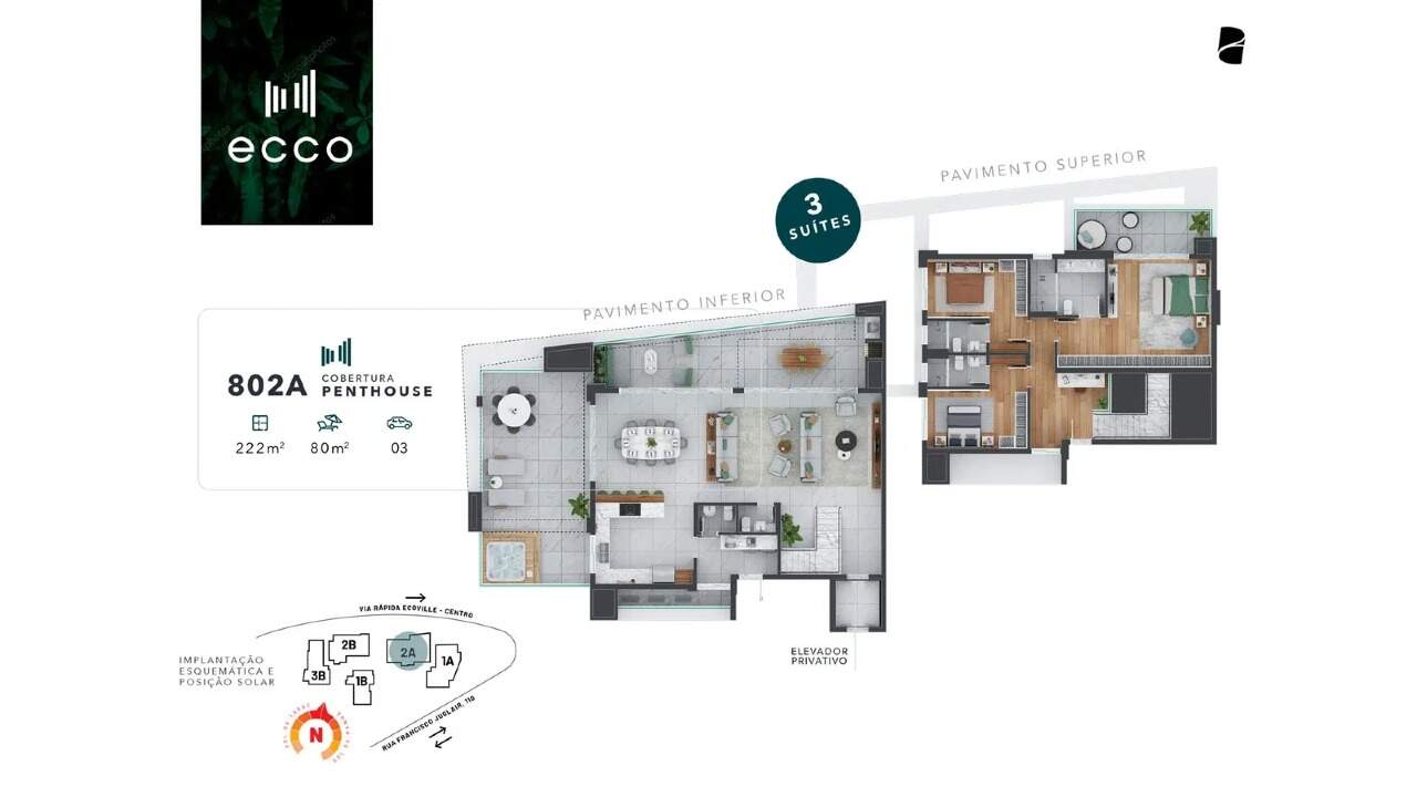 Apartamento de alto padrão com 3 dormitórios e 109,98 m² privativos no Ecoville miniatura 27