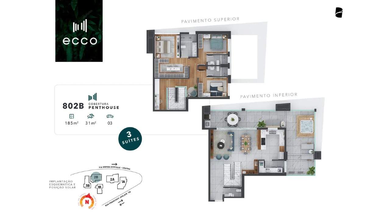 Apartamento de alto padrão com 3 dormitórios e 109,98 m² privativos no Ecoville miniatura 26