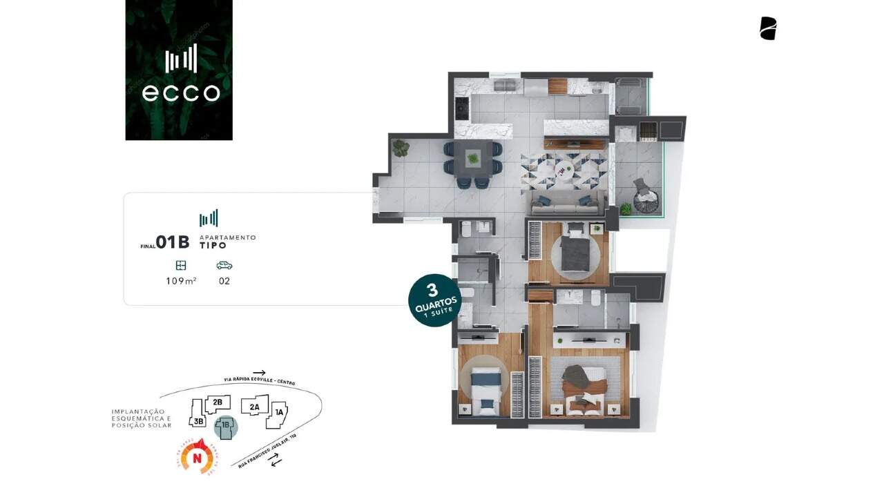 Apartamento de alto padrão com 3 dormitórios e 109,98 m² privativos no Ecoville miniatura 20
