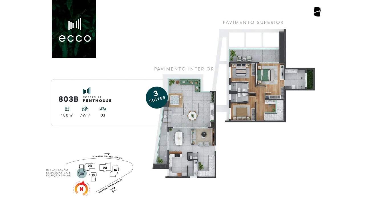 Apartamento de alto padrão com 3 dormitórios e 109,98 m² privativos no Ecoville miniatura 25