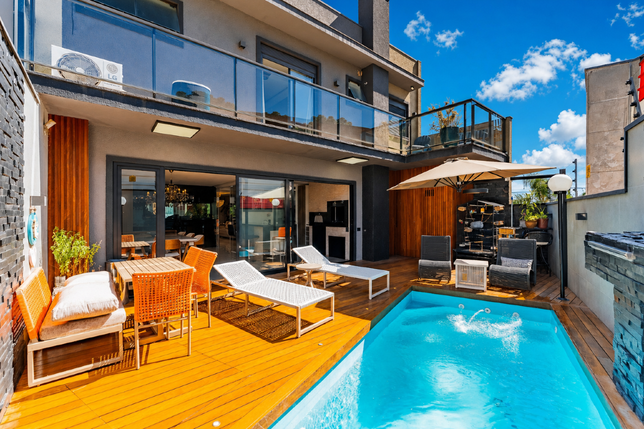 Casa Mobiliada em Condominio com 4 suítes, Piscina e 245m2 para alugar - Santa Candida, Curitiba