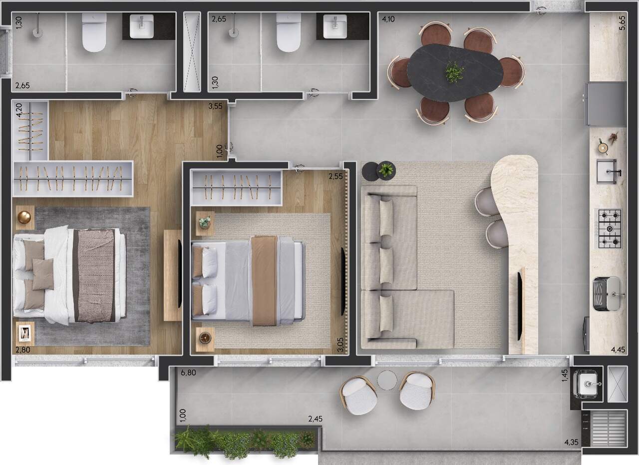 Apartamento à venda no Centro Cívico: Planta 2 Quartos