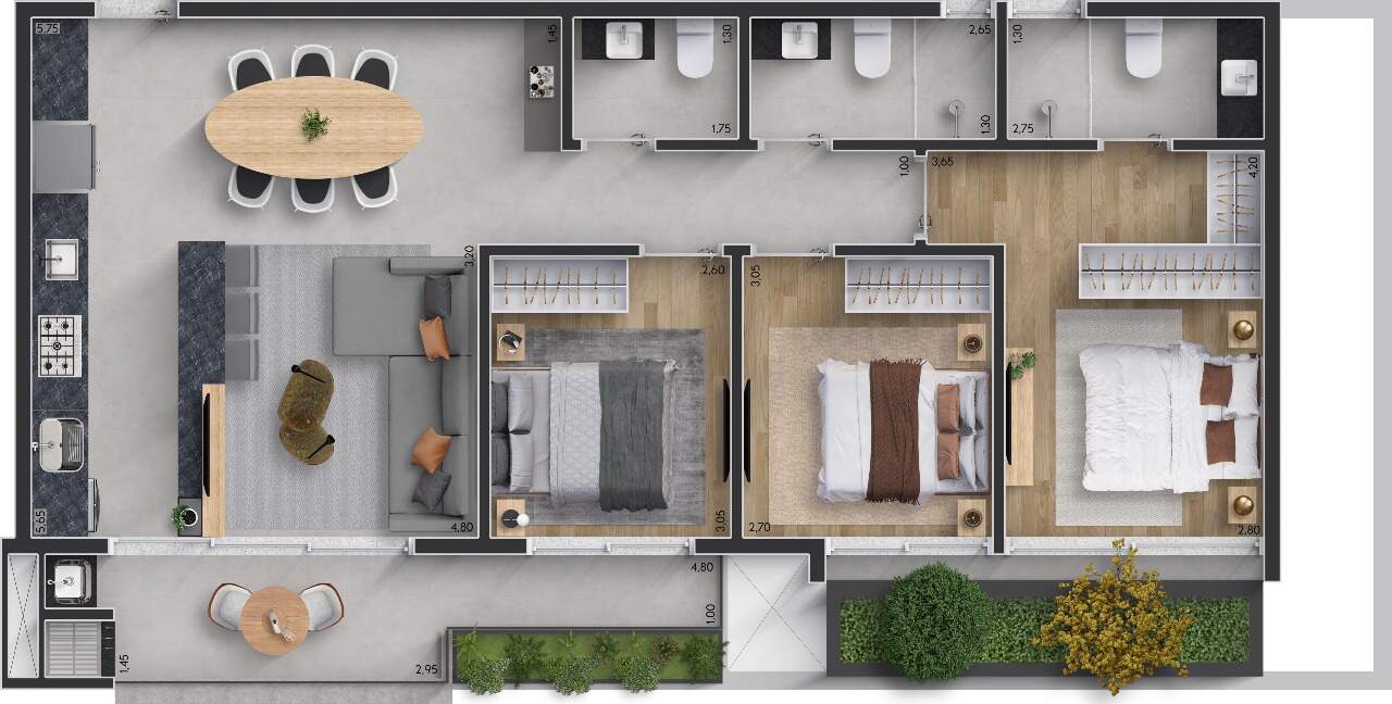 Apartamento à venda no Centro Cívico: Planta 3 Quartos
