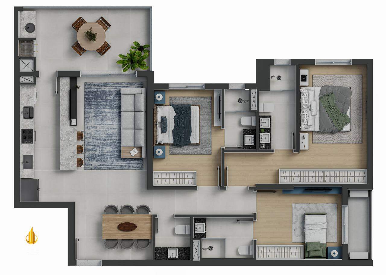 Apartamento com 3 quartos, Centro: 