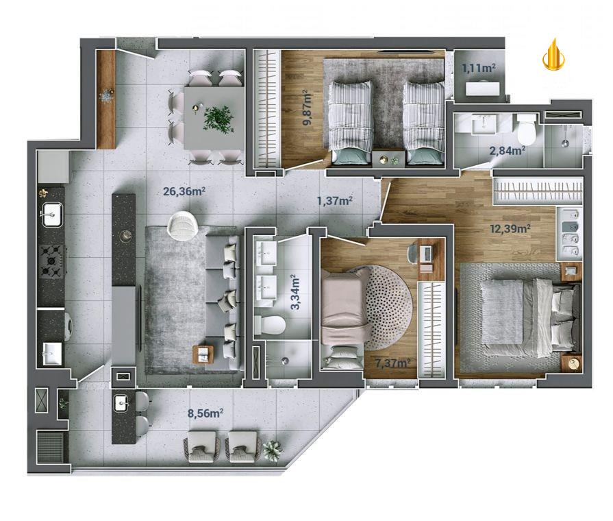 Duo Praia Brava Apartamento com 3 quartos, Praia Brava: 