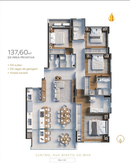 Edificio Oceana Residence Apartamento com 4 quartos, Centro: 