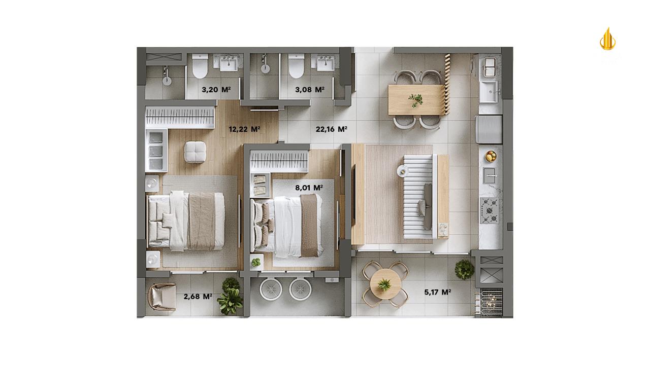 Brava Living Apartamento com 2 quartos, Praia Brava: 