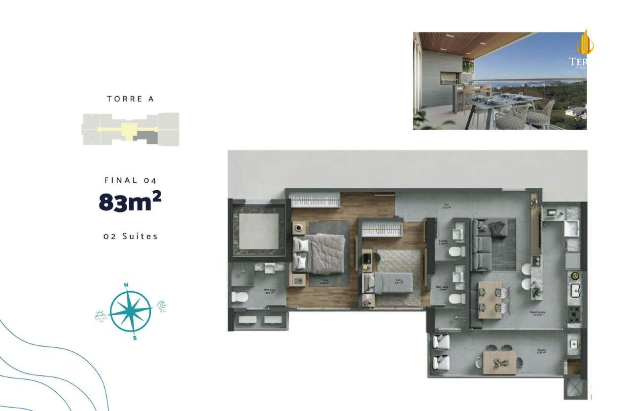 Torres da Brava - Sirena Apartamento com 2 quartos, Praia Brava: 