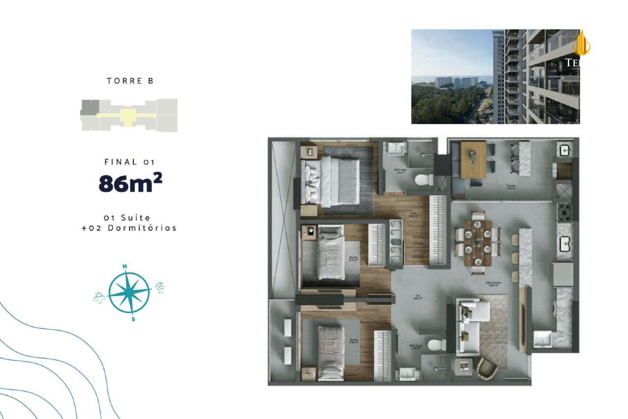 Torres da Brava - Sirena Apartamento com 3 quartos, Praia Brava: 
