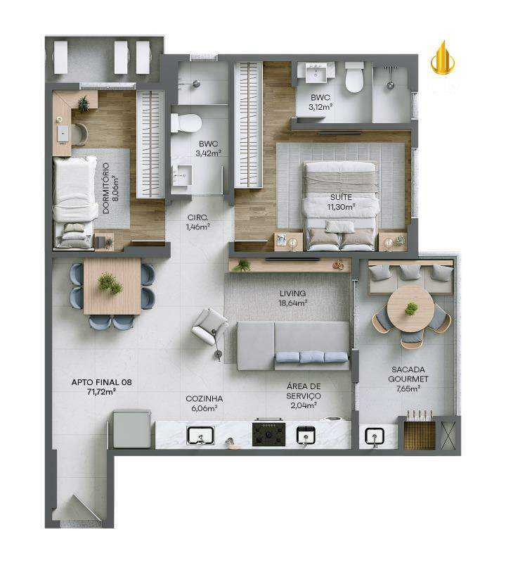 Living 360 Apartamento com 2 quartos, Vila Operária: 