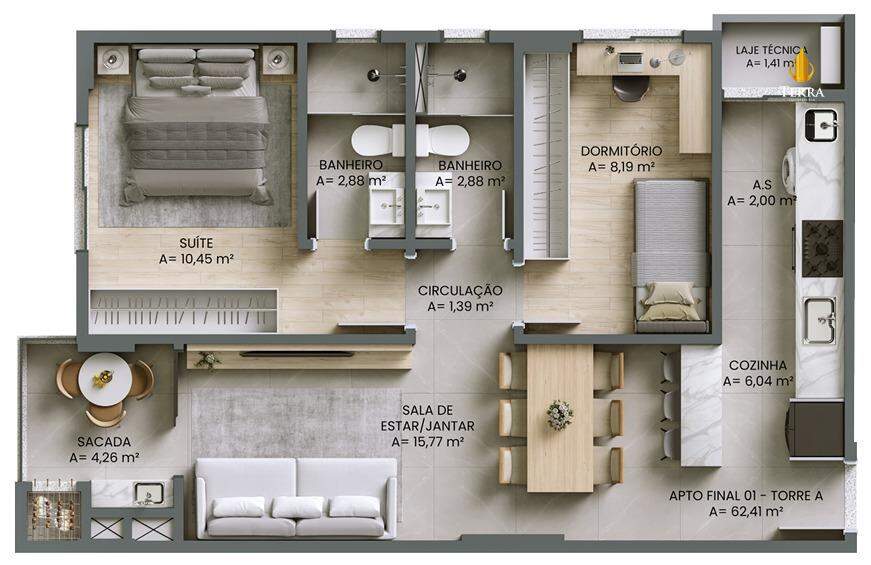 Residencial Quartier Apartamento com 2 quartos, São João: 