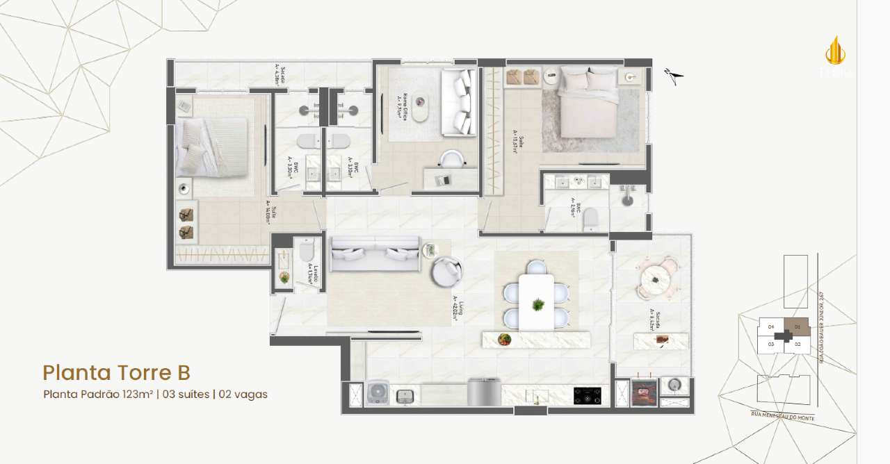 Citrine Apartamento com 3 quartos, Cabeçudas: 