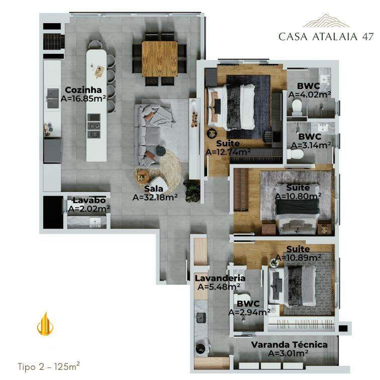 Casa Atalaia 47 Apartamento com 3 quartos, Fazenda: planta do imóvel