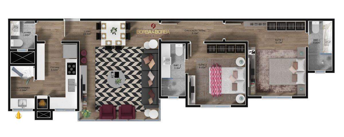 Edifício Serenity Tower Apartamento com 2 quartos, Fazenda: 