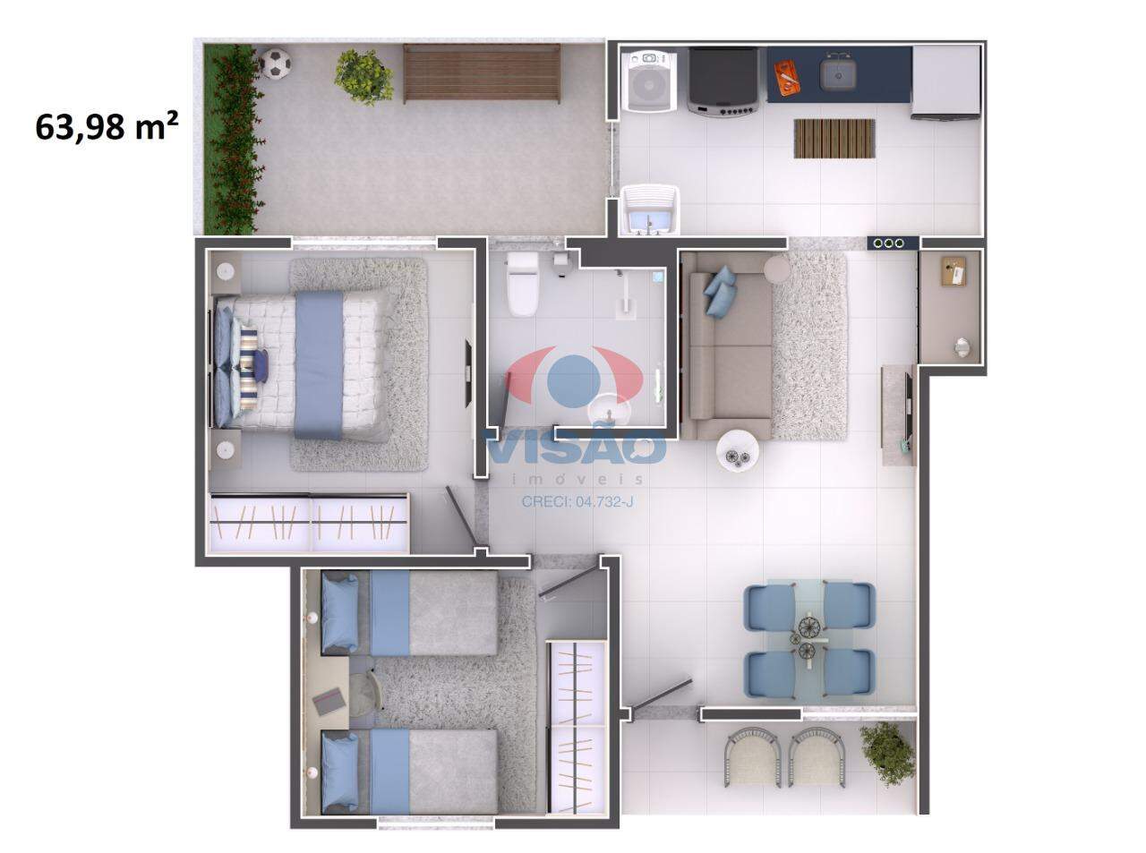 Planta PNE térreo 63,98m²