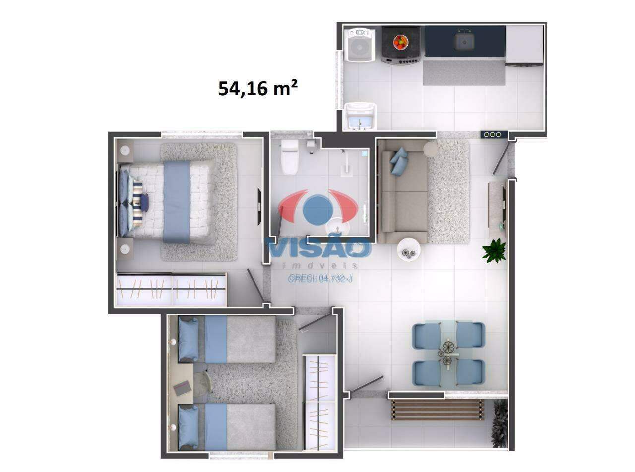 Apartamento à venda no Residencial Céu Azul: Planta PNE 2° pavimento 54,16m²