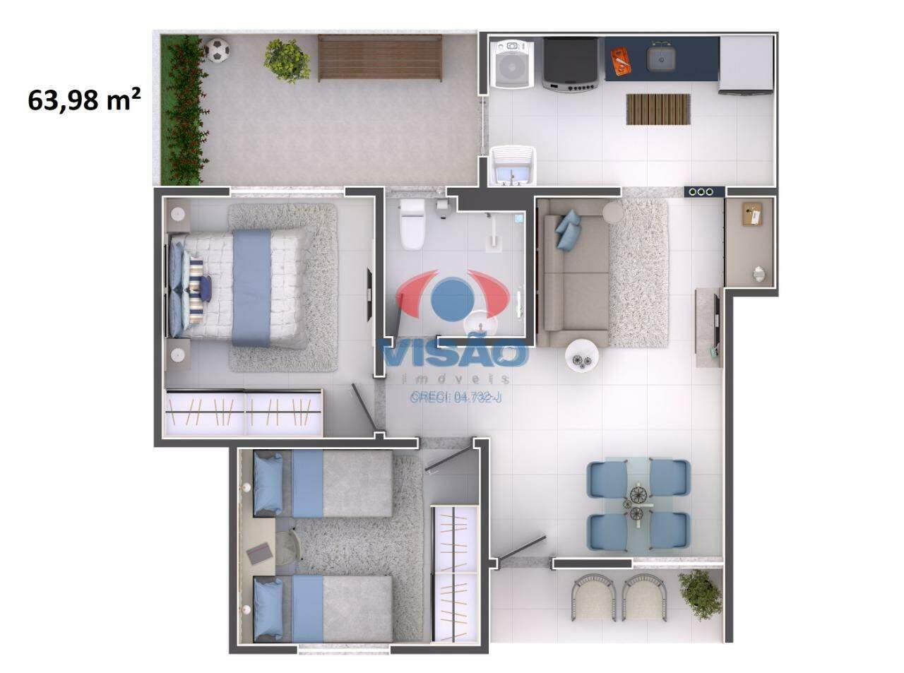 Apartamento à venda no Residencial Céu Azul: Planta PNE térreo 63,98m²