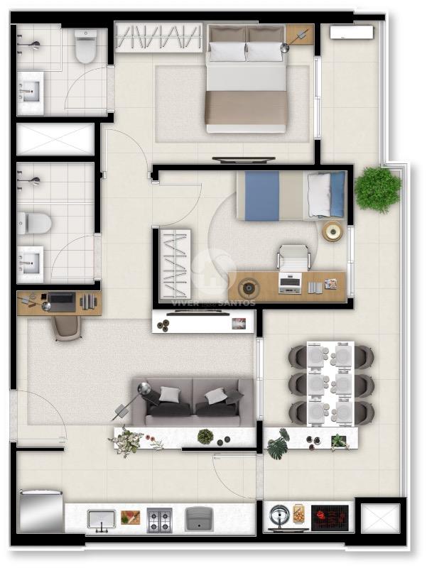 Apartamento com 2 dormitórios "Edifício Panorama" com 72m² - Encruzilhada - Santos/SP em Encruzilhada, Santos — foto 2