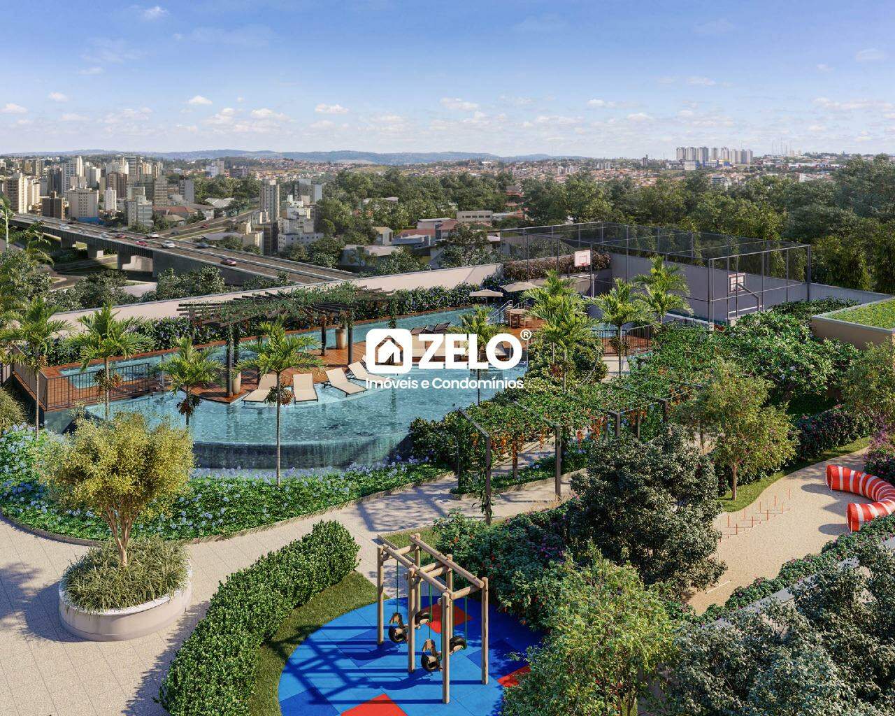 Apartamento em Cambuí, Campinas - SP | Zelo Imóveis: Área de lazer - vista aérea
