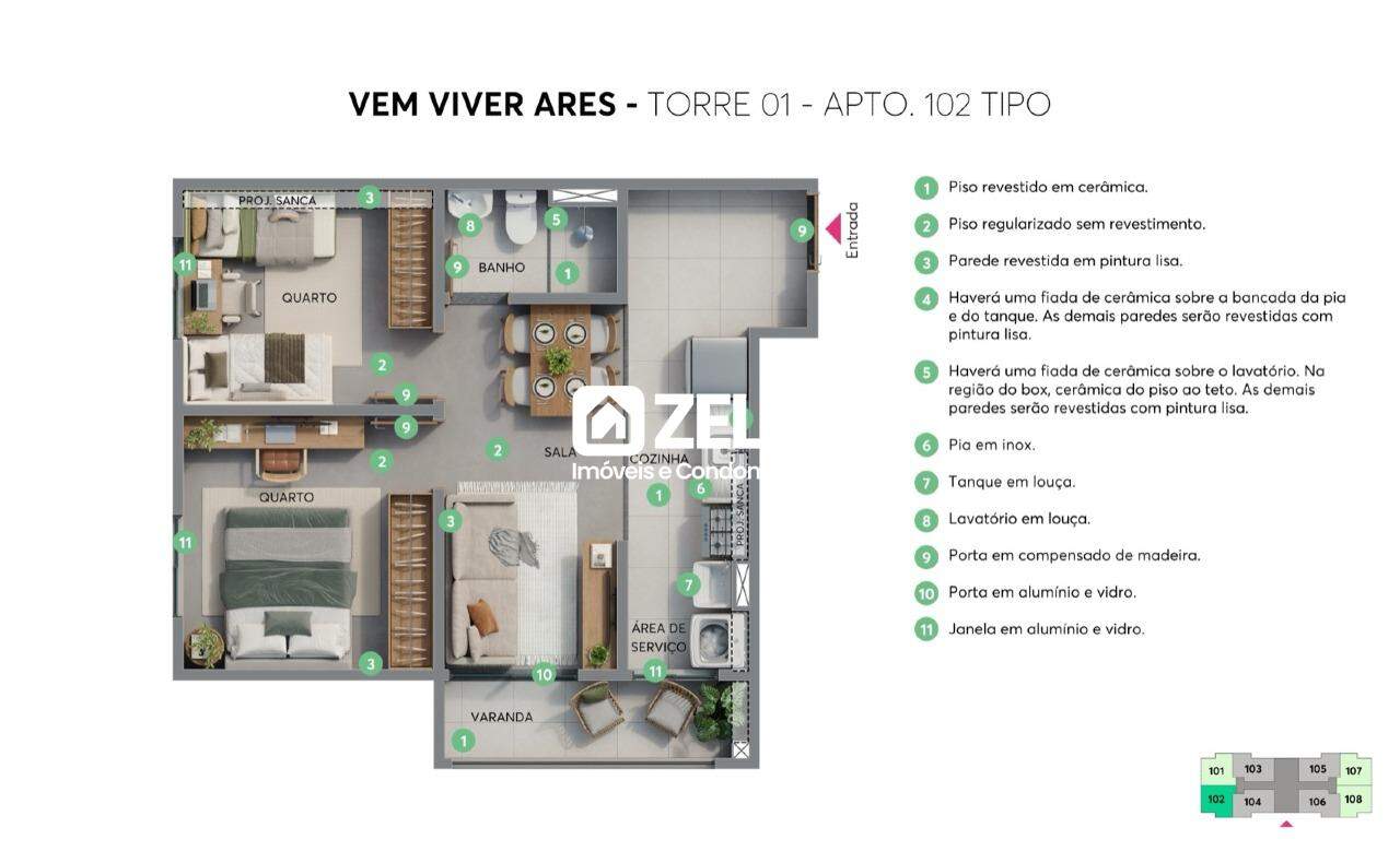 Apartamento em Cidade Satélite Íris, Campinas - SP | Zelo Imóveis: Planta - apartamento térreo