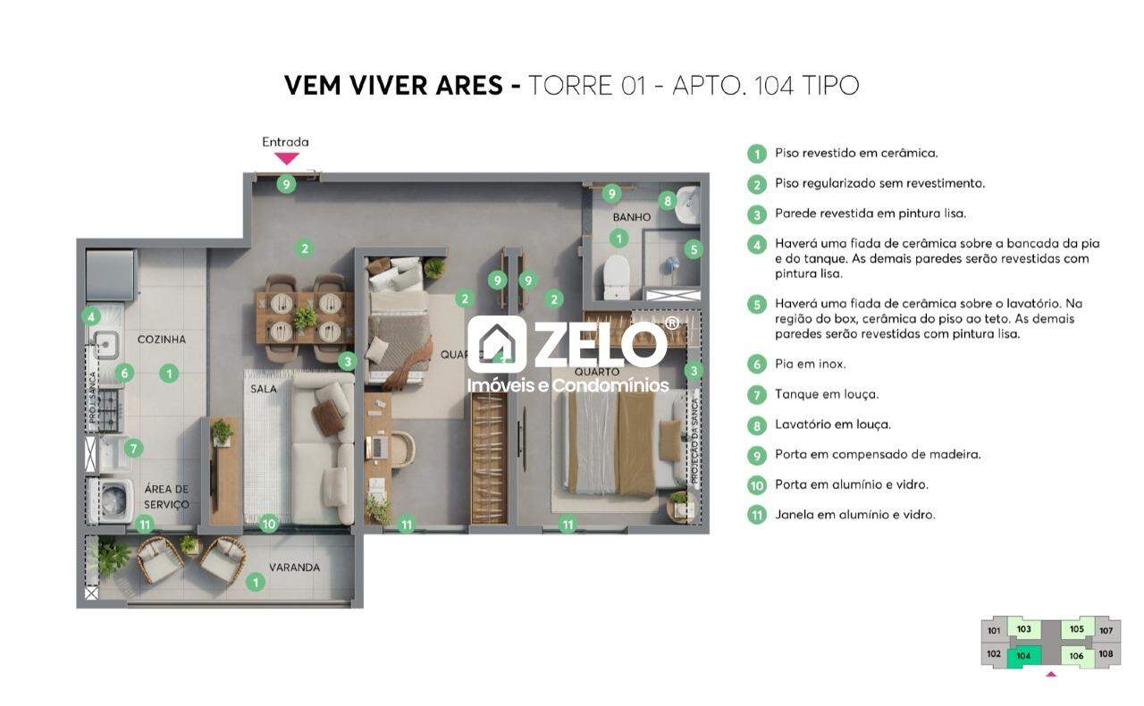 Apartamento em Cidade Satélite Íris, Campinas - SP | Zelo Imóveis: Planta - apartamento tipo