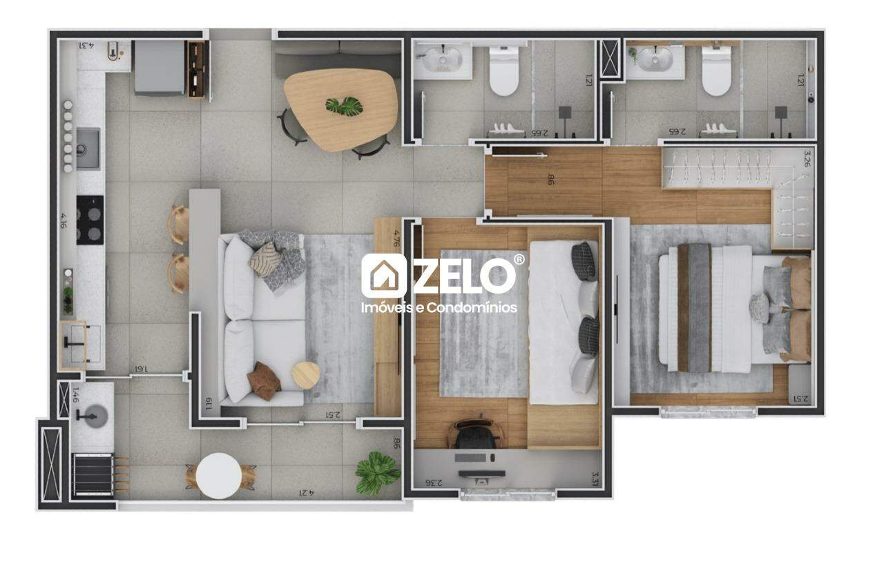Apartamento em Parque Gabriel, Hortolândia - SP | Zelo Imóveis: Eco Vila Tulipa - Planta 3 dormitórios