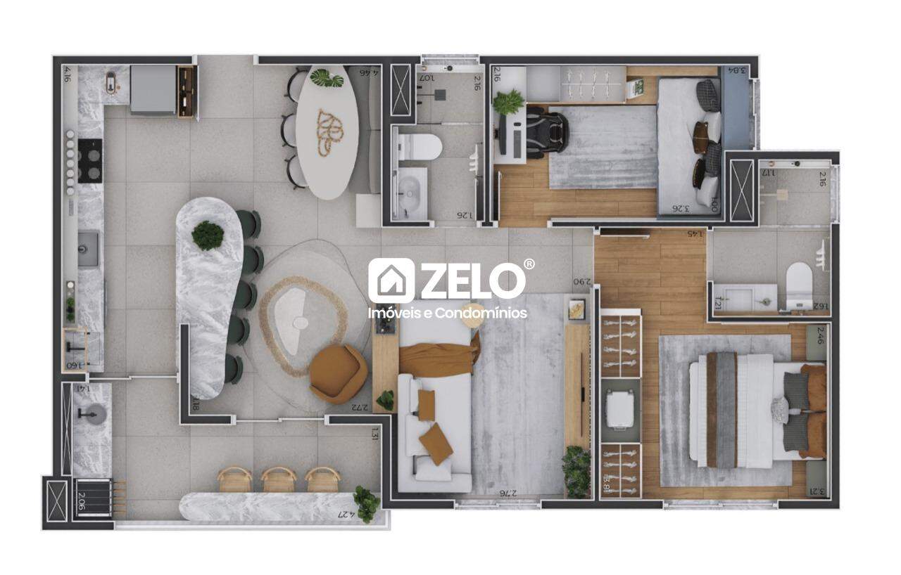 Apartamento em Parque Gabriel, Hortolândia - SP | Zelo Imóveis: Eco Vila Tulipa - Planta 2 dormitórios com suíte