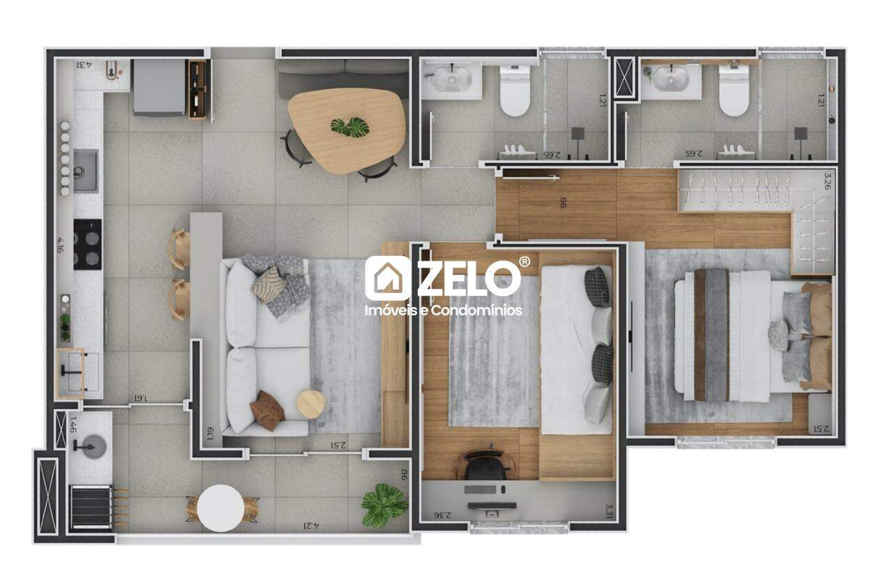 Apartamento em Parque Gabriel, Hortolândia - SP | Zelo Imóveis: Eco Vila Tulipa - Planta 3 dormitórios com suíte
