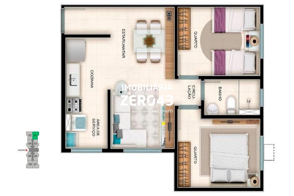Apartamento | Spazio Lyon | 2 quartos | à venda | Conjunto Habitacional Doutor Farid Libos | Londrina: 