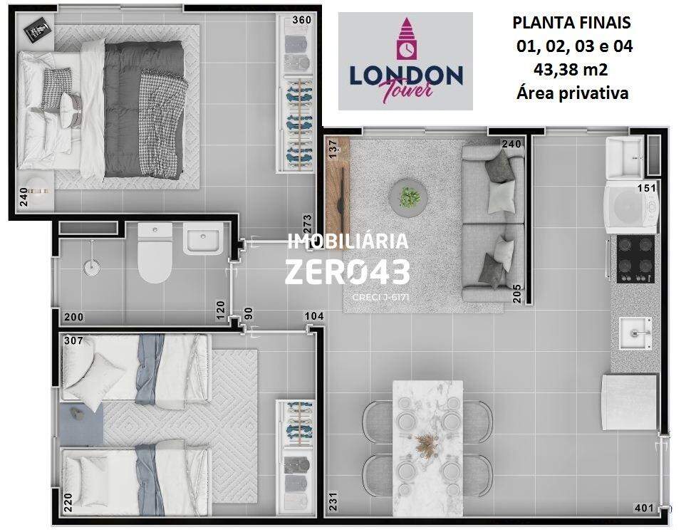 Apartamento | Residencial London Tower | 2 quartos | à venda | Jardim Maria Celina | Londrina: 
