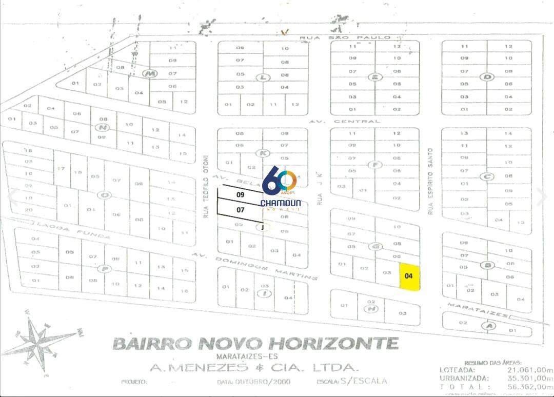 Lote à venda no Novo Horizonte:  Lote à venda em Marataízes.